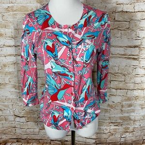 Talbots women’s sweater petite small bird, print button up cardigan light knit